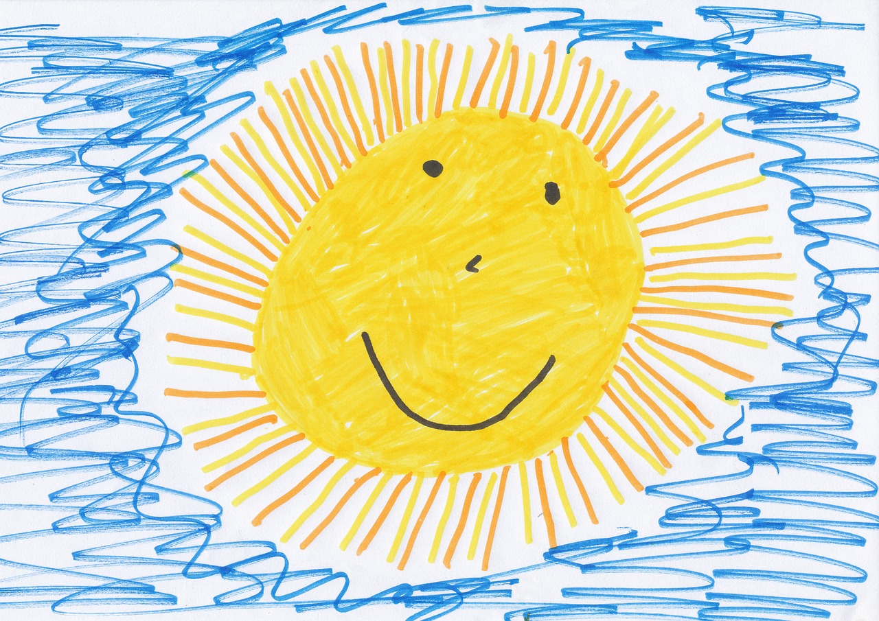 sun, children drawing, picture, drawing, to paint, children picture, kindergarten, felt pen, felt pen drawing, felt pen picture, child, nature, sunny, friendly, bright, draw, summer